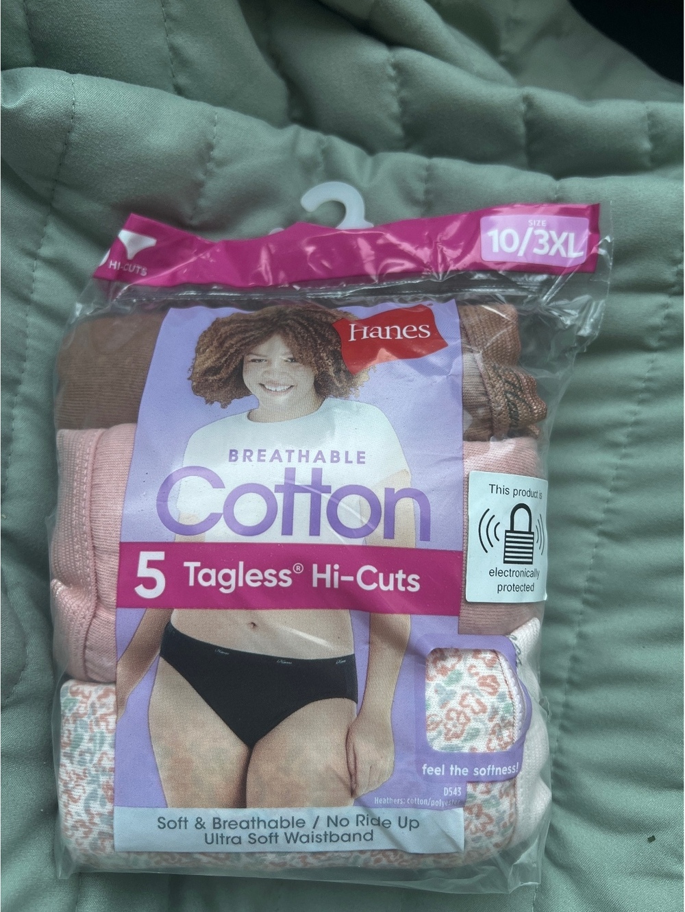 Hanes Breathable Cotton floral solid 5 Pack Tagless Hi-Cut Panties Size 10/3XL